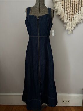 GAP Dark Blue Denim Zip-Front Maxi Dress